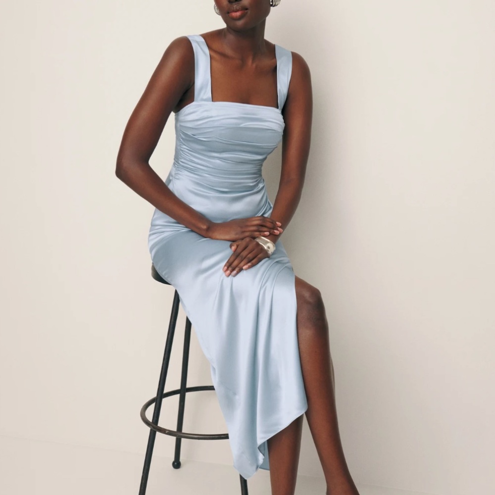 Reformation Light Blue Satin Maxi Dress